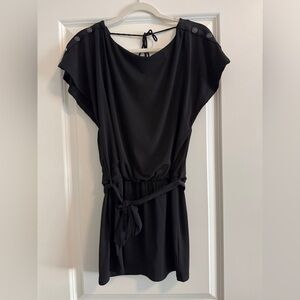 White House Black Market Black Button-Shoulder Tie Waist Tunic